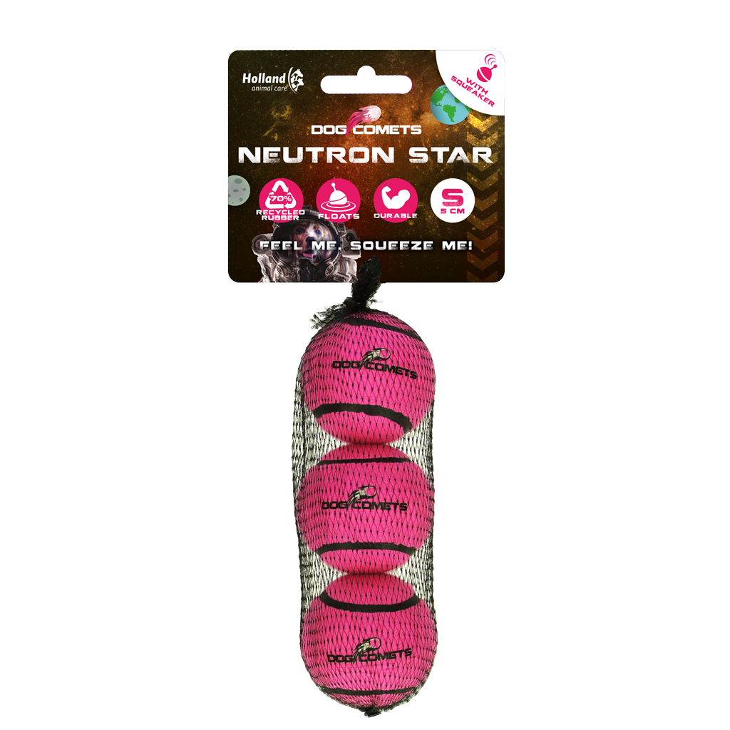 Bola de tênis Dog Comets com apito modelo Neutron Star rosa pacote com 3 unidades