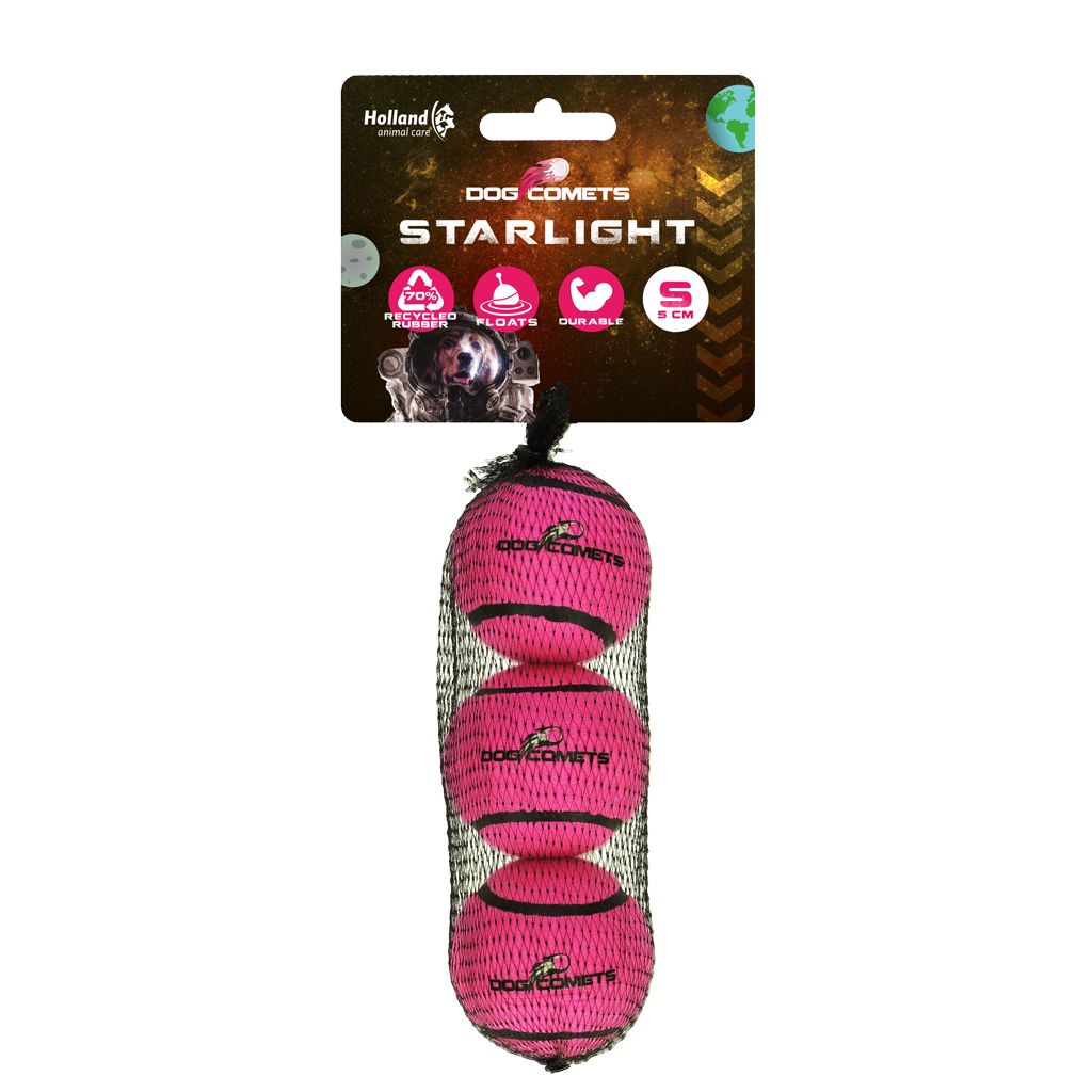 Bola de tênis Dog Comets Starlight rosa pacote com 3 unidades