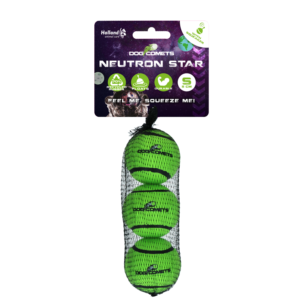 Bola de tênis Dog Comets com apito modelo Neutron Star S verde pacote com 3 unidades