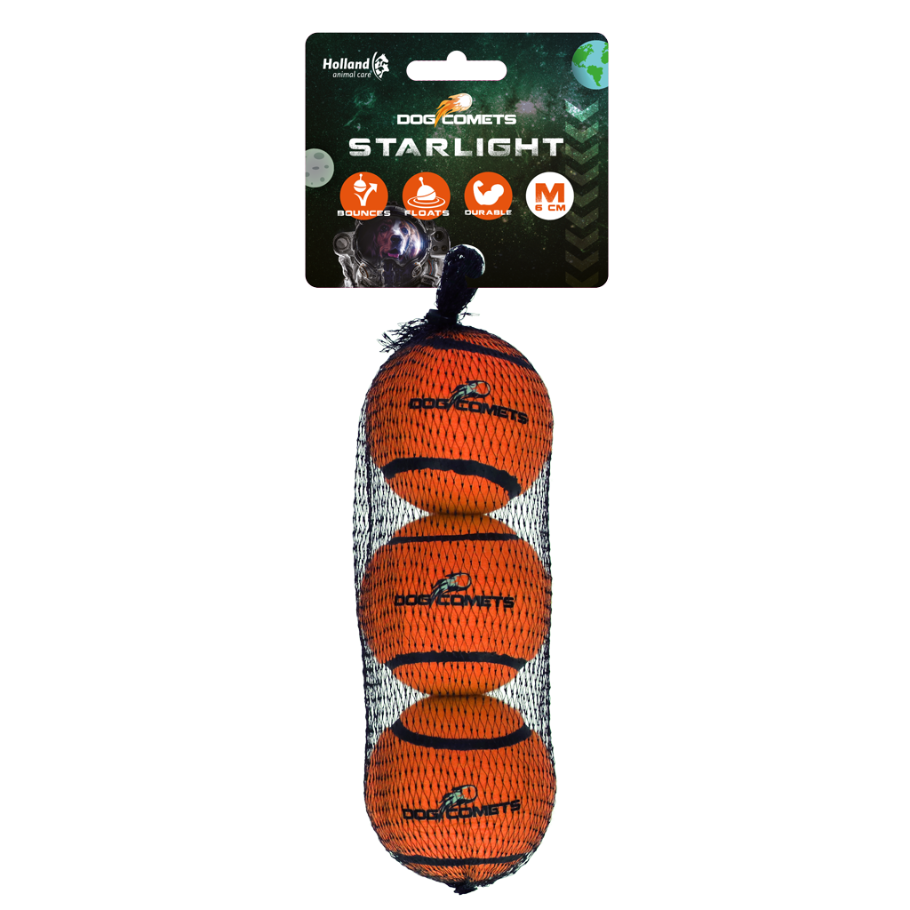 Bola de tênis Dog Comets Starlight Laranja Pacote com 3