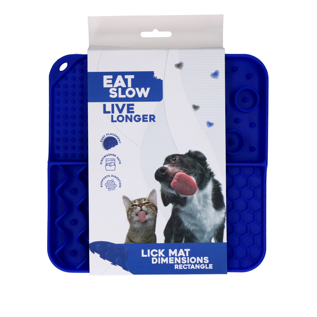 Tapete para lamber Eat Slow Live Longer (Coma devagar viva mais) Dimensões: Retângulo