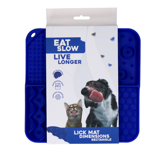 Tapete para lamber Eat Slow Live Longer (Coma devagar viva mais) Dimensões: Retângulo