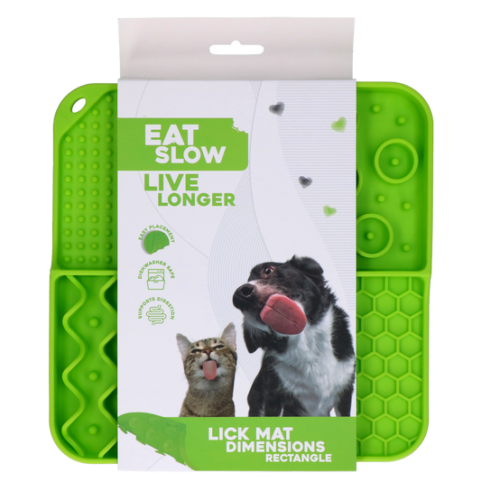 Tapete para lamber Eat Slow Live Longer (Coma devagar viva mais) Dimensões: Retângulo