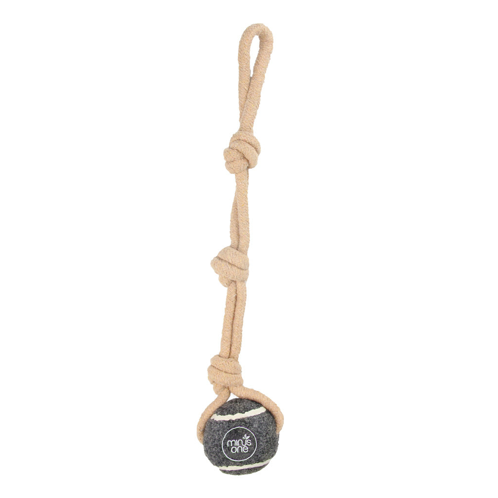 Brinquedo de corda para cães Minus One com bola de tênis cinza