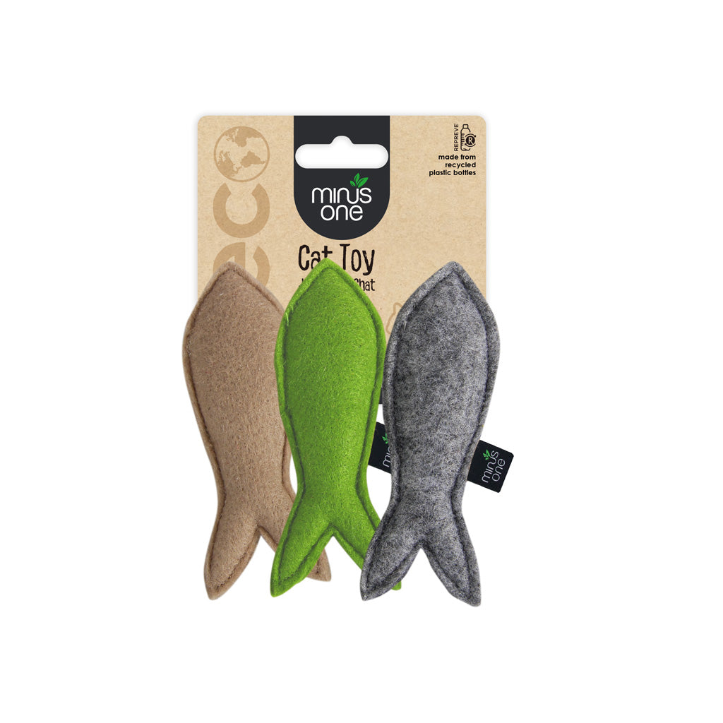 Brinquedos de feltro para gatos Minus One formato de peixe (pacote com 3)