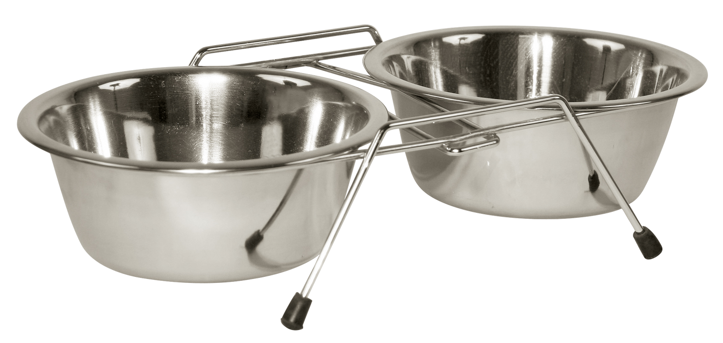 Tigela de aço inoxidável para alimentação dupla 2 x