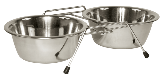 Tigela de aço inoxidável para alimentação dupla 2 x